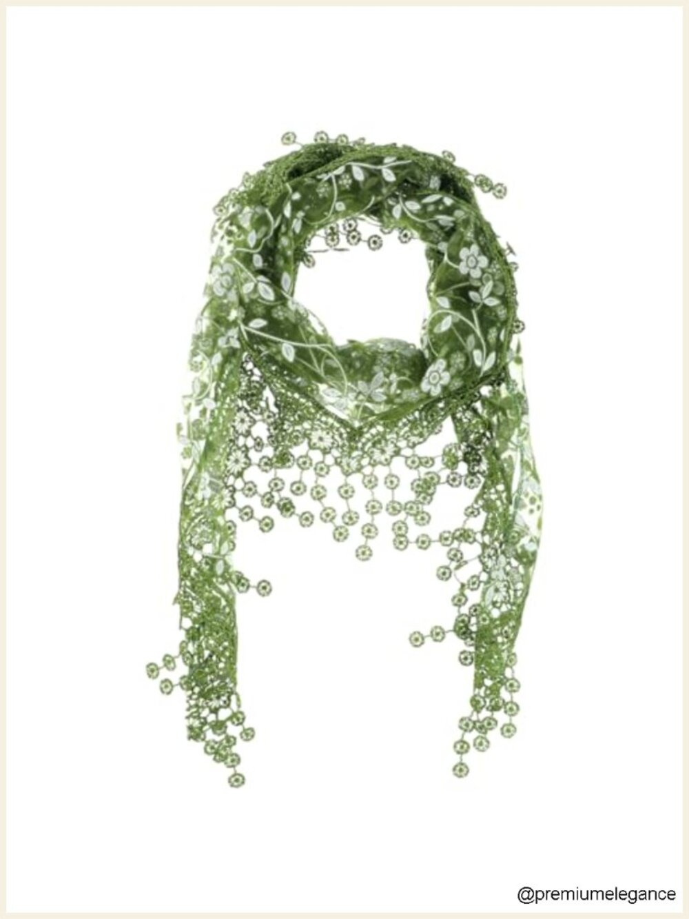 Green Lace Scarf for Women, Soft Triangle Floral Shawl, Neck Wrap, Head Scarf
